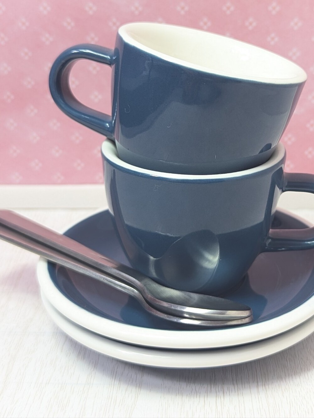 ACME Espresso Demitasse Cup Saucer And Spoon Set Of 2 Whale Blue Color